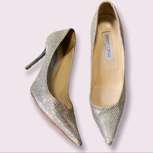 JIMMY CHOO METALLIC CHAMPAGNE PUMPS sz 38.5